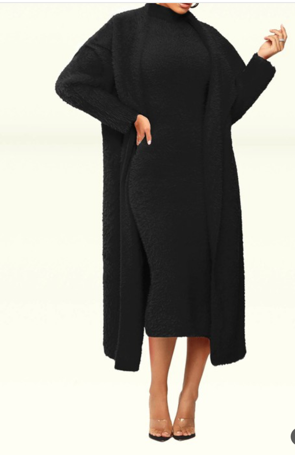 Fuzzy Skim Two-Piece Cardigan Dress Set