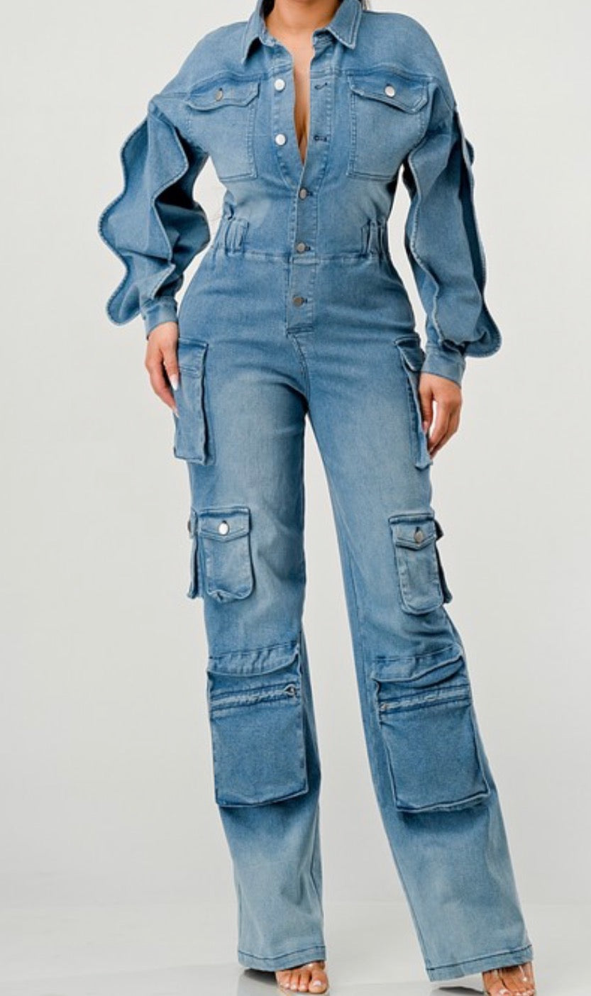 Denim Cargo Jumpsuit