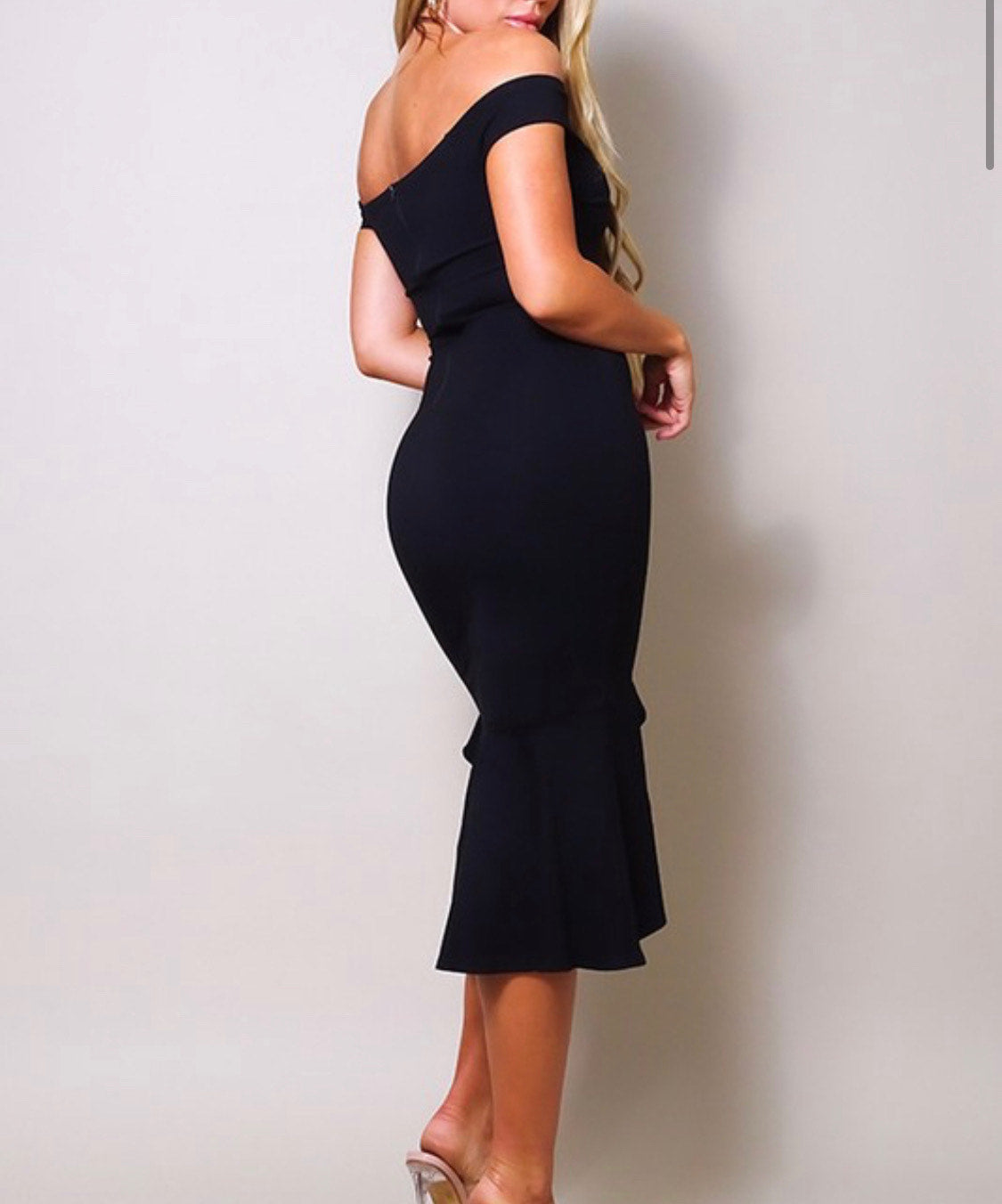 Shadowed Elegance Off-Shoulder Dress