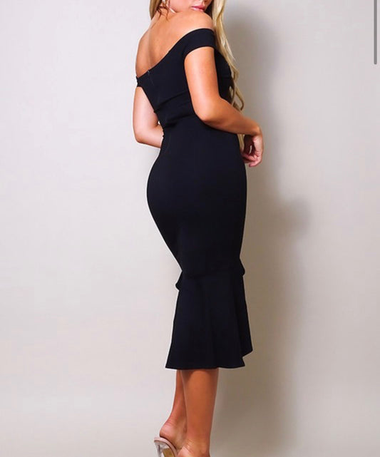 Shadowed Elegance Off-Shoulder Dress