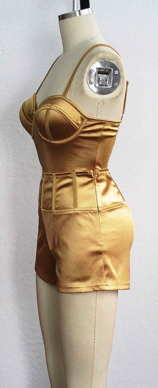 STRETCHY TWO PIECE SATIN SET