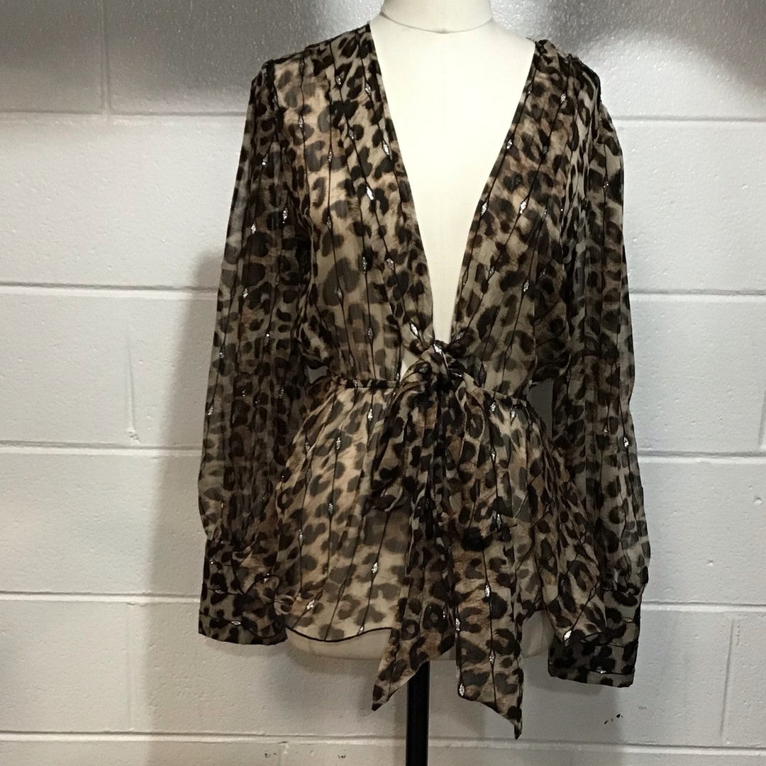 Leopard Print Tie Up Front Top