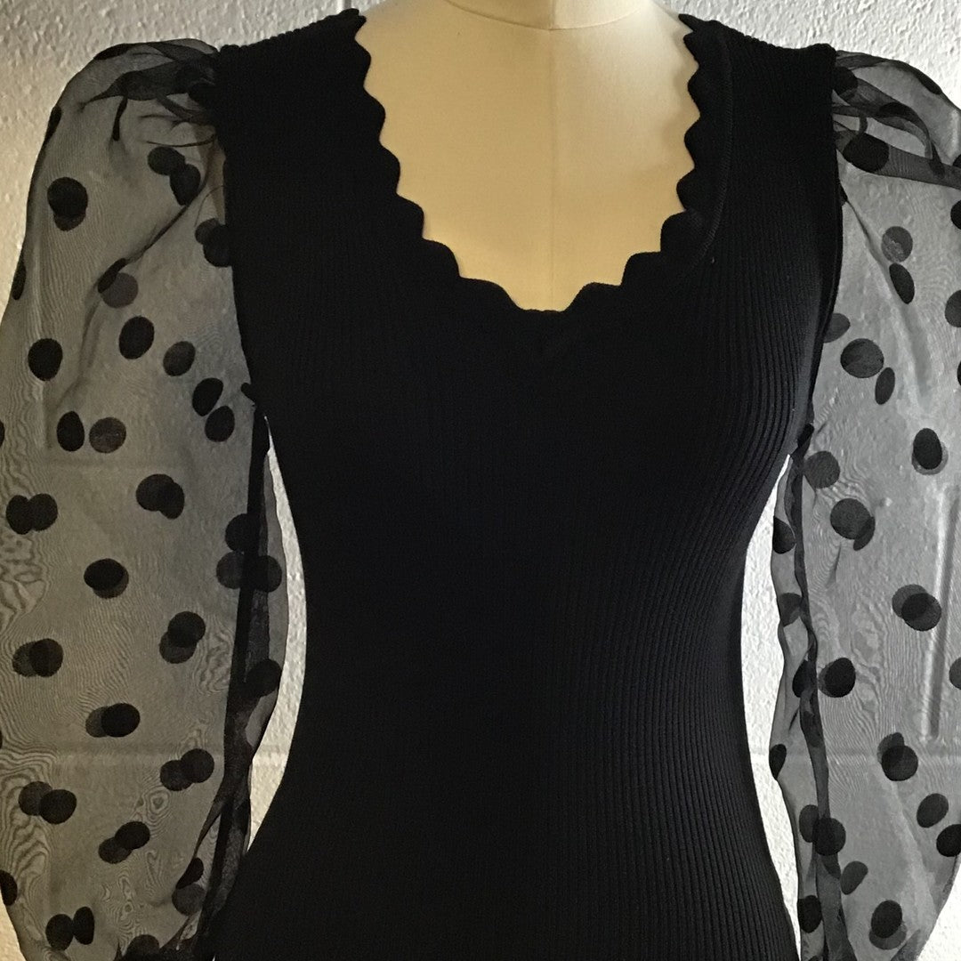 Black Polka Dot Sheer Sleeves Top