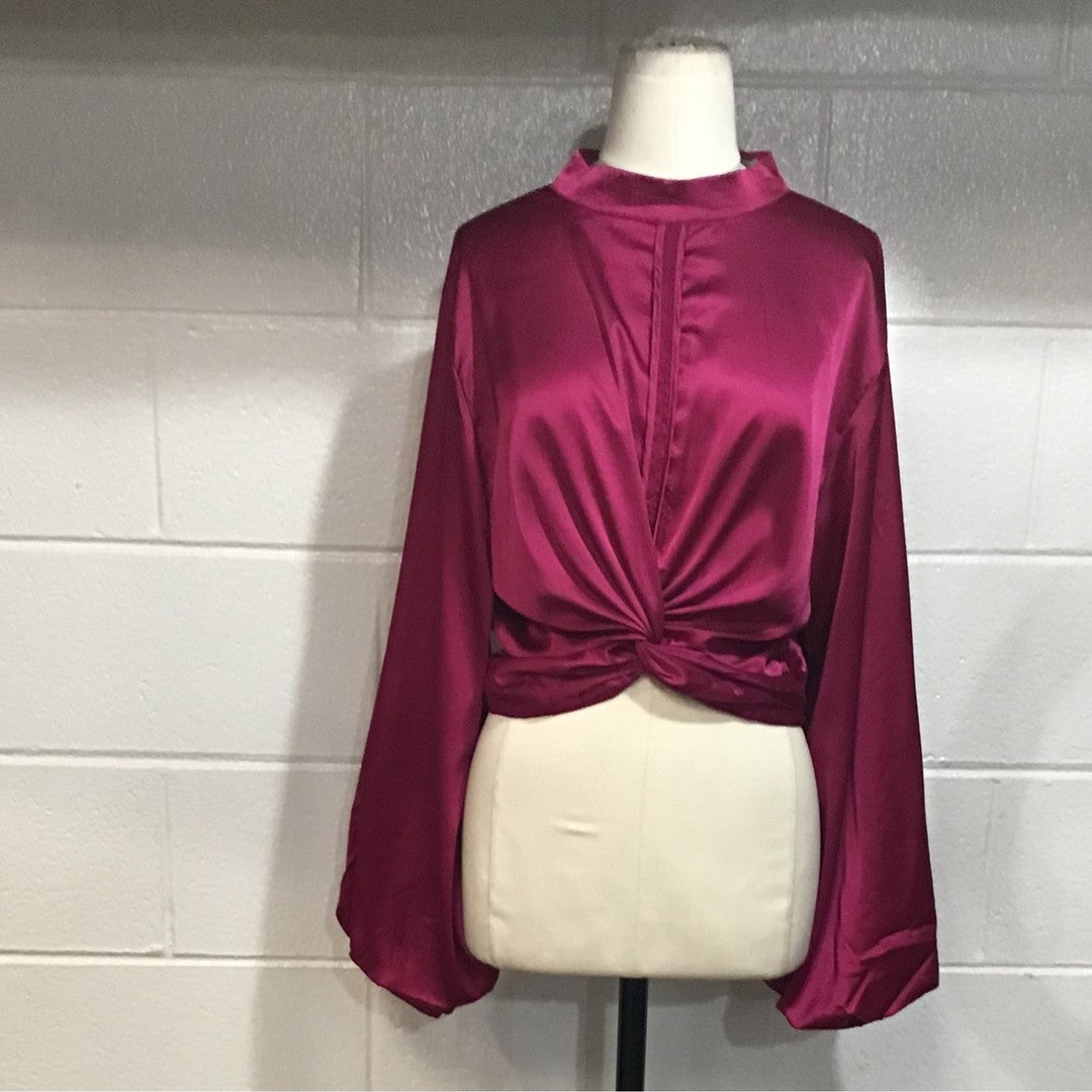 Maroon Puff Sleeve Blouse