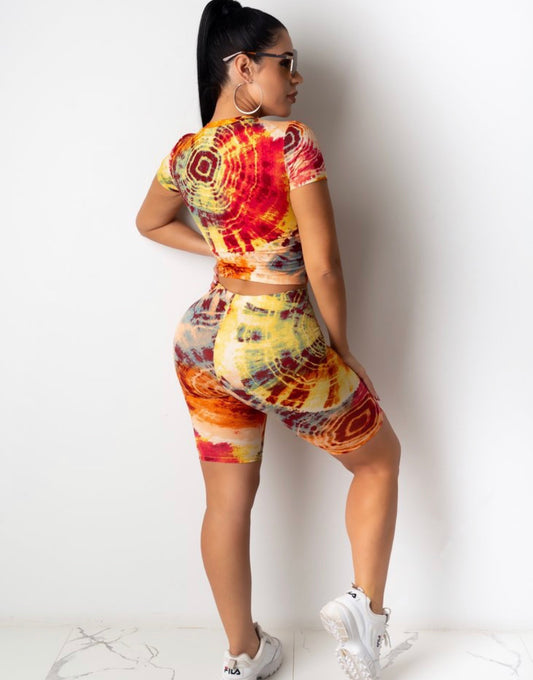Tie Dye Crop Top & Biker Shorts Set