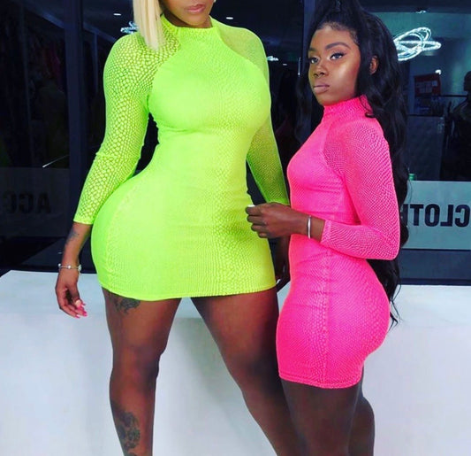 Crocodile Print Neon Dress Pink