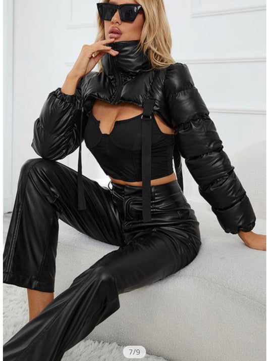 Zippered High Collar Crop Jacket