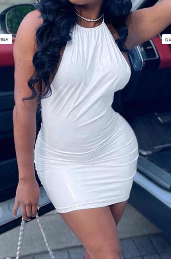 white leather dress White Faux Leather Spaghetti Strap Square Neck Dress Medium main image 0