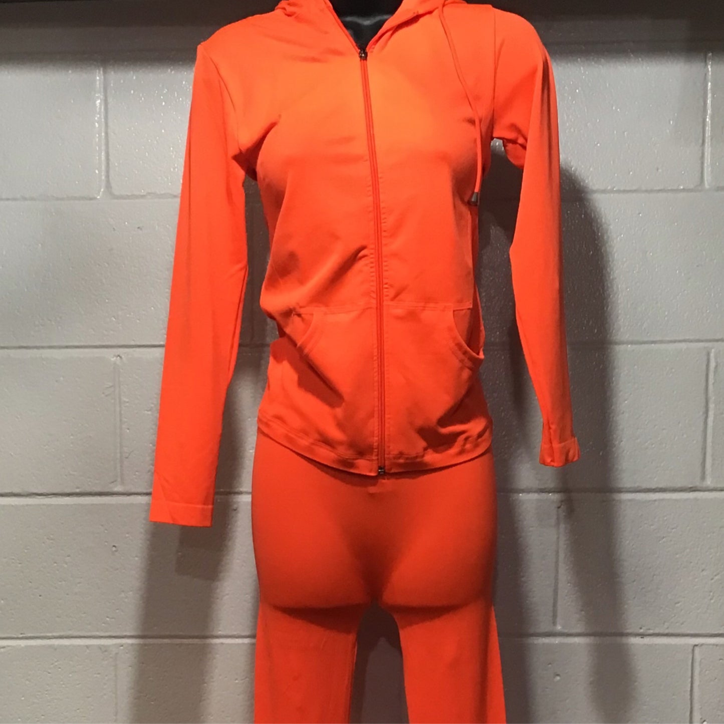 Orange Solid Hoodie Two-Piece Legging
