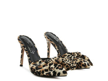 Load image into Gallery viewer, Joelle High Heel Bow Tie Leopard Print Mules
