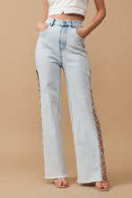 Load image into Gallery viewer, Cut Out At Side w/ Jewel Trim Stretch Denim Jeans
