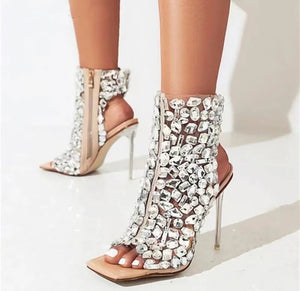 Crystal Zipper Sandal Heels
