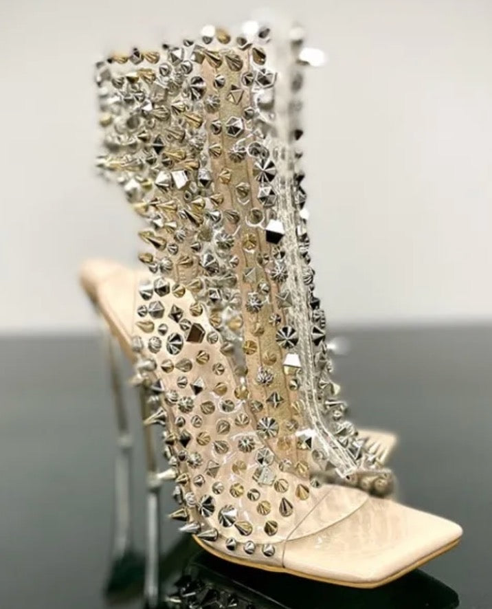 Crystal Zipper Sandal Heels