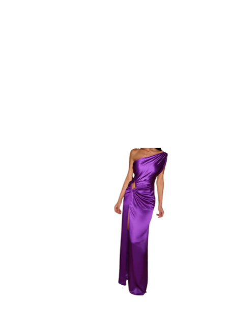 The Purple Satin One-Sleeve High Split Gown