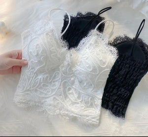 "Sultry Elegance: The Padded Lace Bustier with Spaghetti Straps"