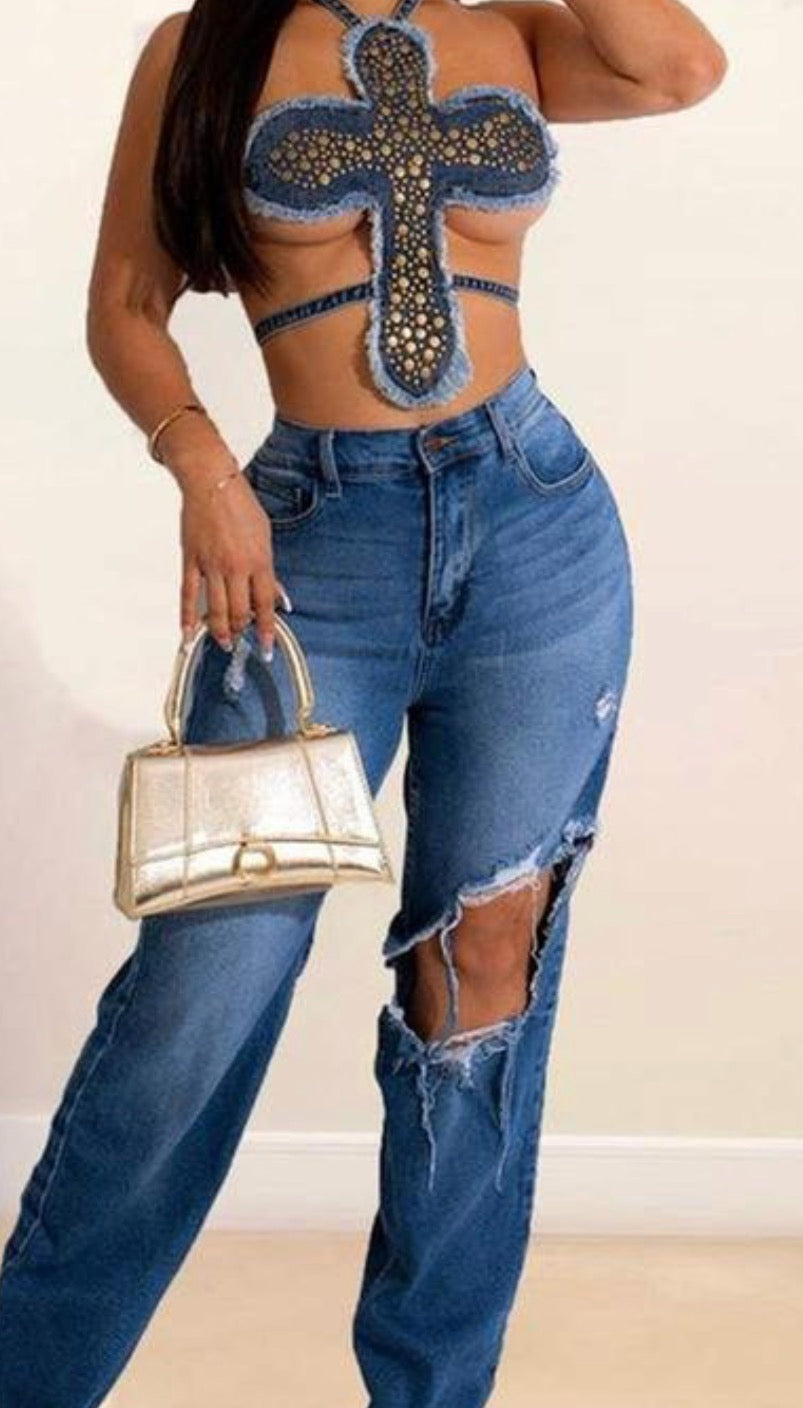 "Crossfire Seduction Denim Corset"