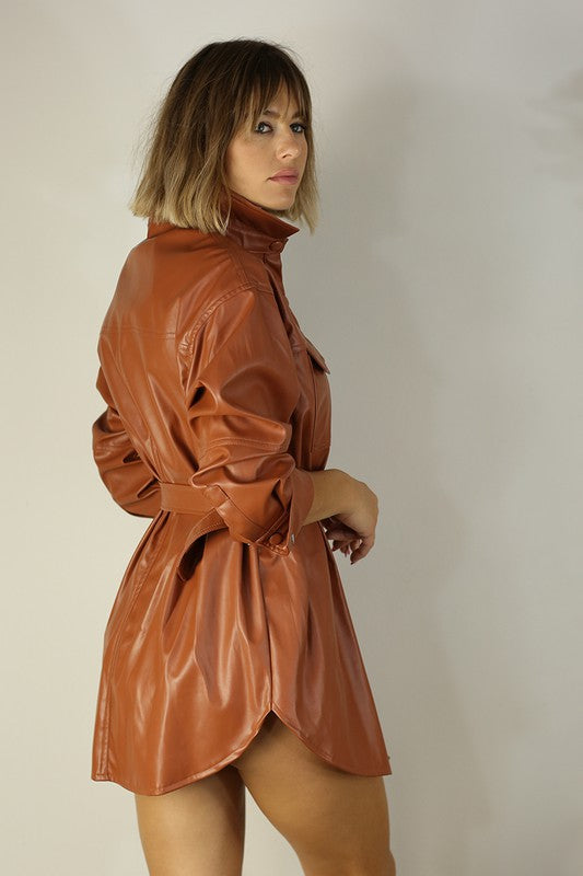 FAUX LEATHER BELT DRESS