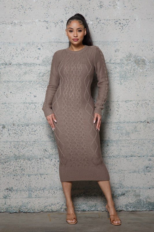 Cable Pattern Sweater Long Dresses