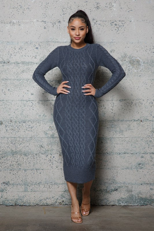 Cable Pattern Sweater Long Dresses