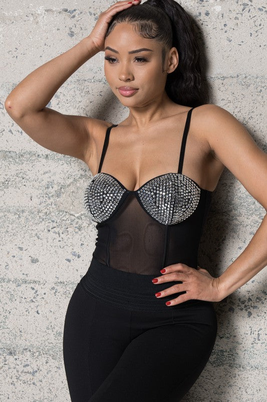 RHINESTONE MESH BODYSUIT