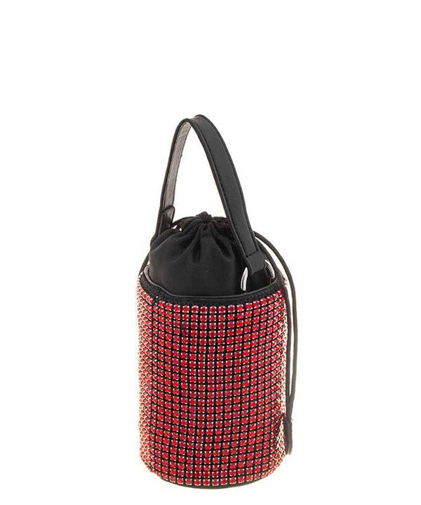 Rhinestone Cylinder Drawstring CrossbodyBag