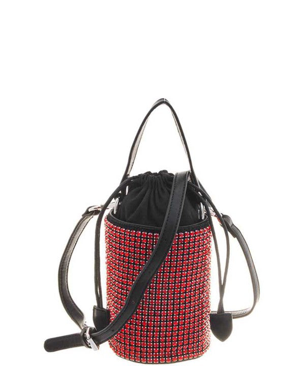 Rhinestone Cylinder Drawstring CrossbodyBag