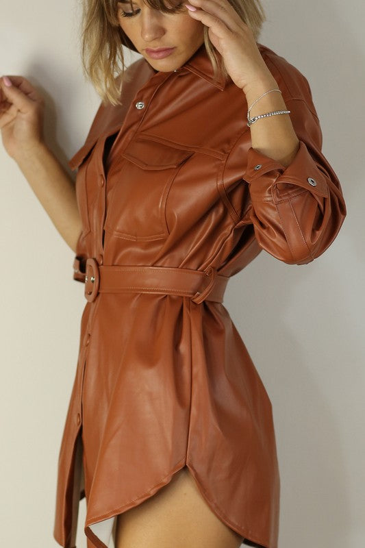FAUX LEATHER BELT DRESS
