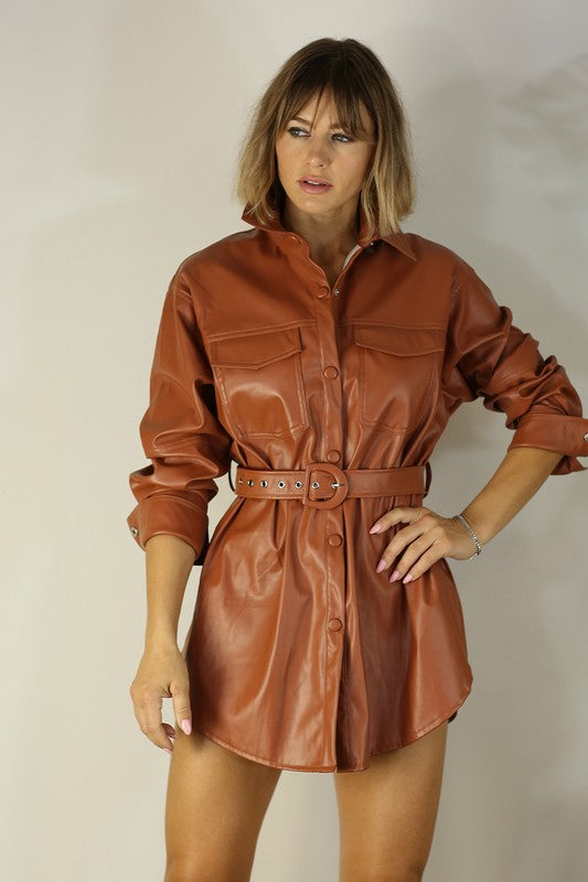 FAUX LEATHER BELT DRESS