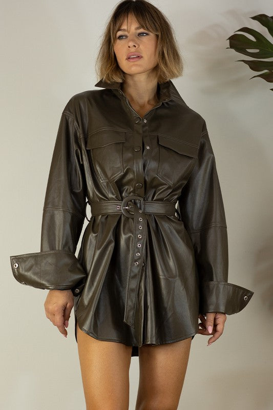 FAUX LEATHER BELT DRESS