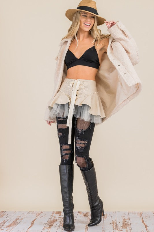 FAUX LEATHER CROP AND SKIRT SET