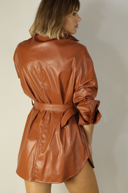 FAUX LEATHER BELT DRESS