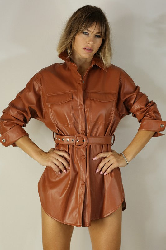 FAUX LEATHER BELT DRESS