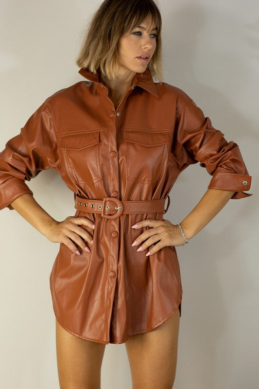 FAUX LEATHER BELT DRESS
