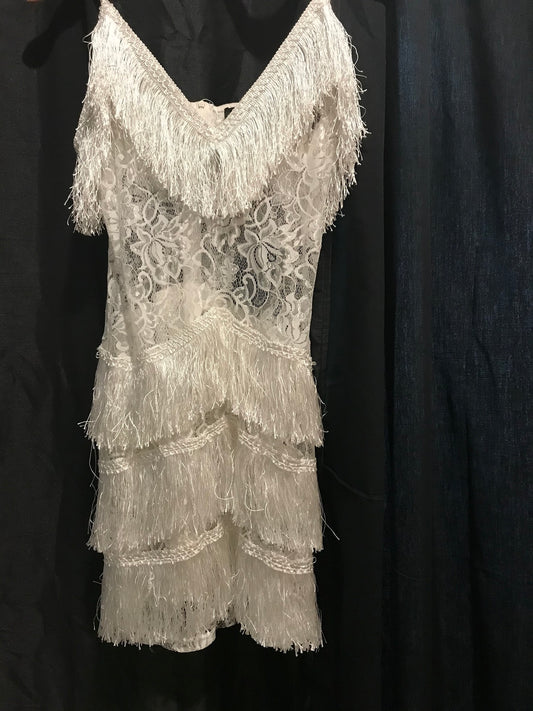 White Fringe Mini Dress