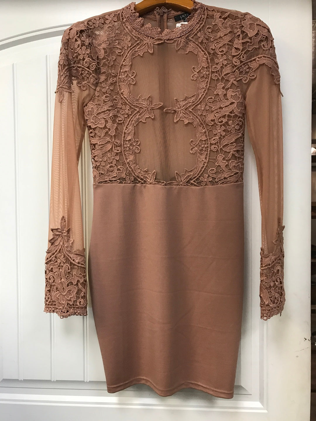 Long sleeved Nude Laced Bodycon Dress
