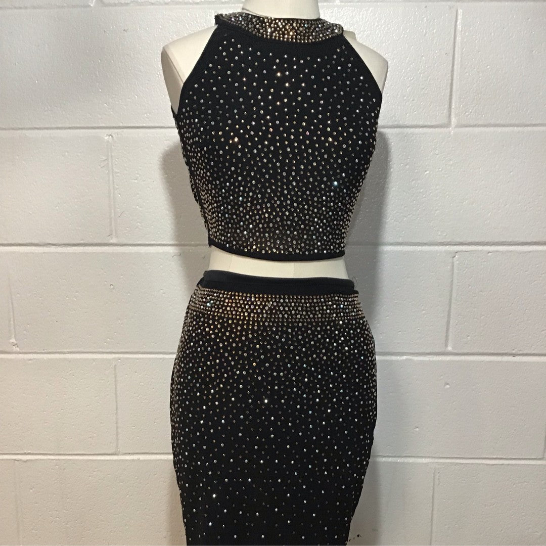 2 Piece Black Sequence Skirt Set