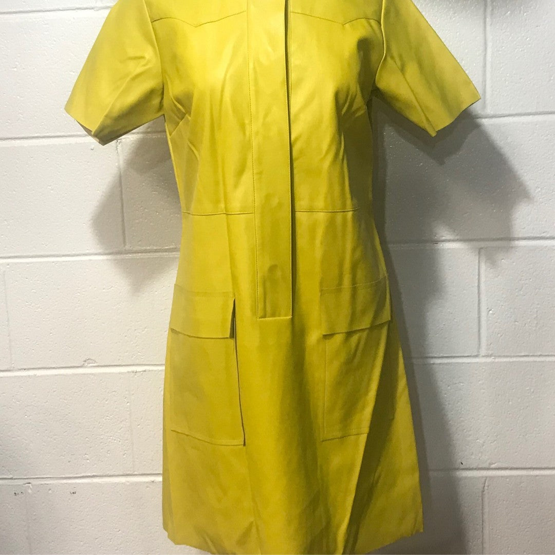 slim fit dress slacks ULTRA LUX FAUX LEATHER MOCK NECK MINI DRESS IN LIME GREEN – AKIRA main image 1