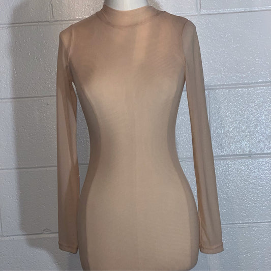 Solid Nude Mesh Dress Short