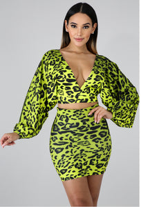 Neon Leopard Mini Skirt Set
