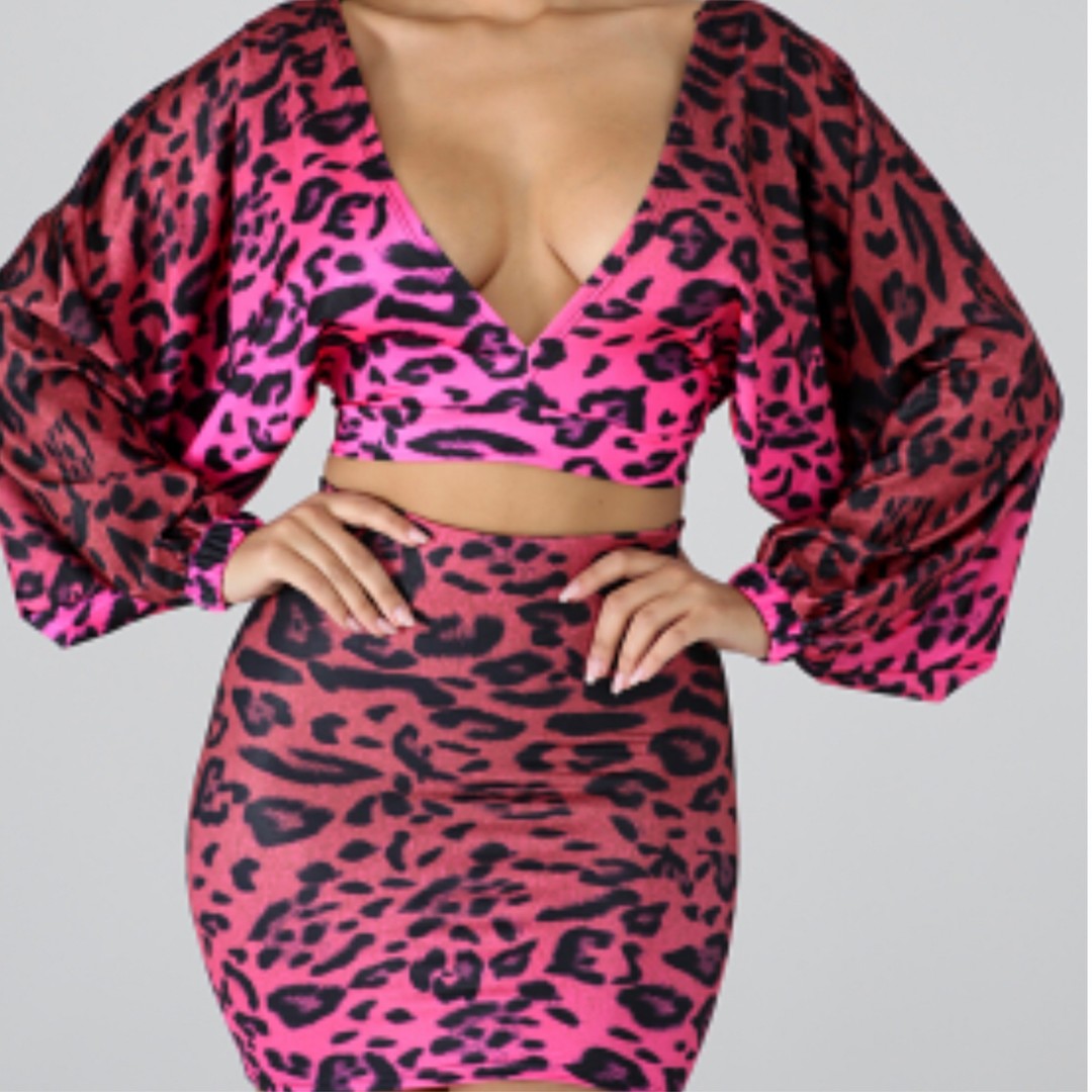 Cheetah Mini Skirt Set Pink