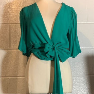 Emerald Green Belted Surplice Blouse