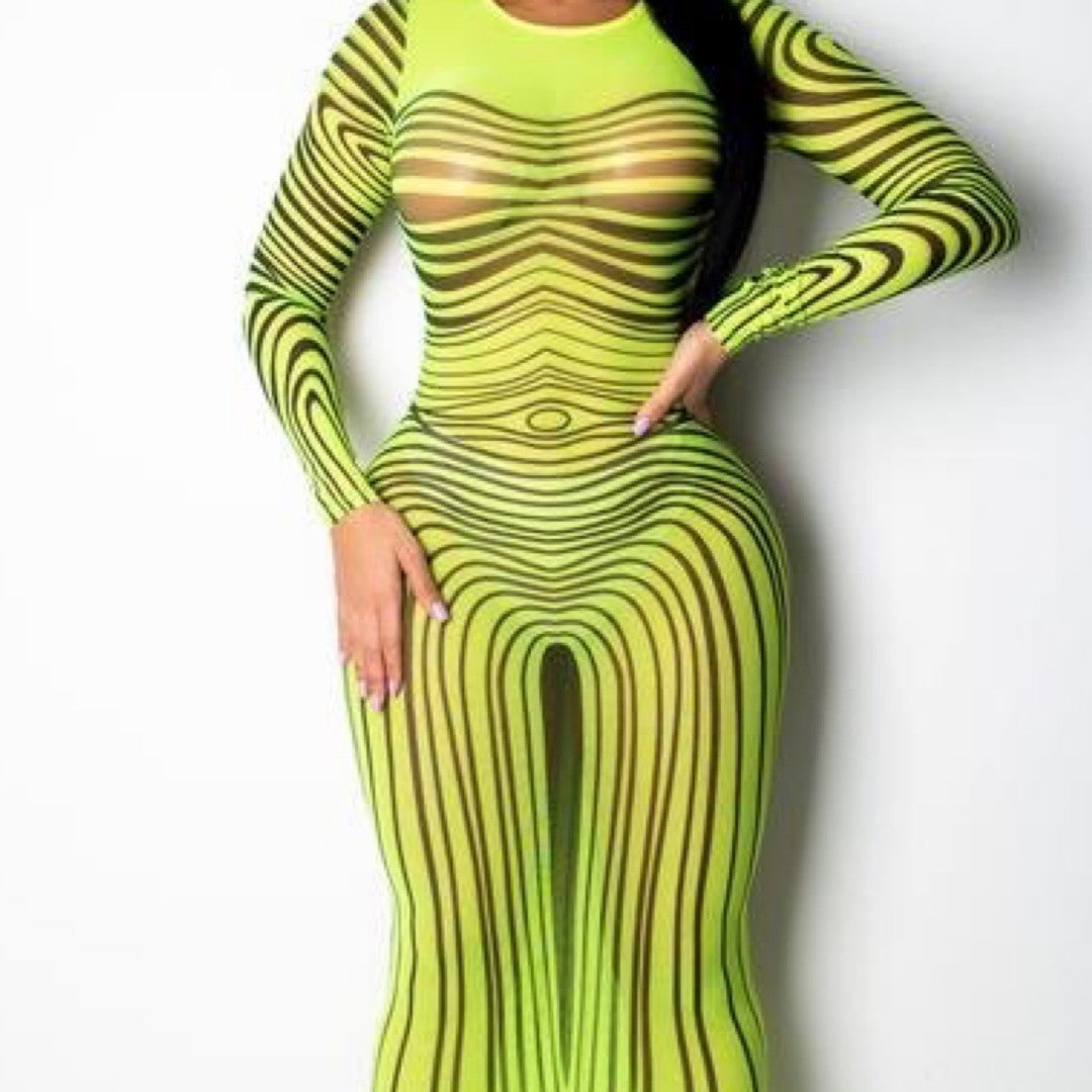 Neon Green Mesh Line Dress