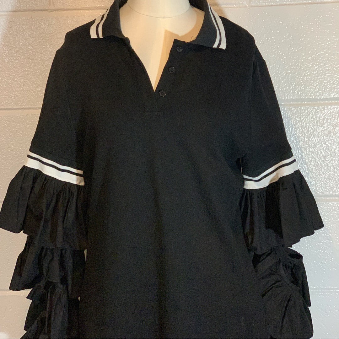 Black Polo Dress W/ Open Ruffle Sleeves