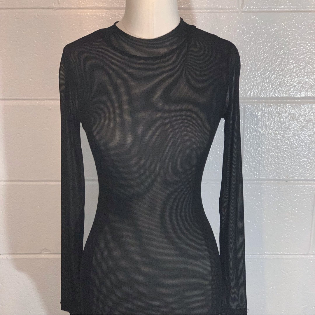 black mesh dress short sleeve Black Mesh Dress Short Small