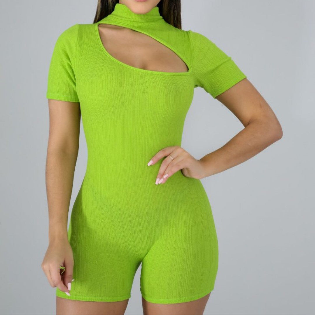 Green Knit Slash Romper