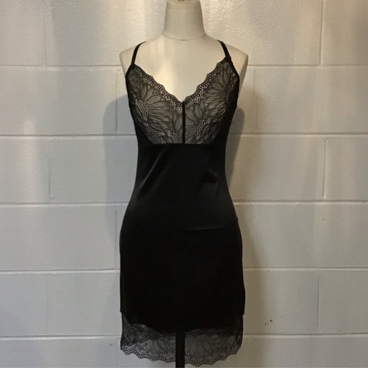 Lace Satin Srape Dress Black