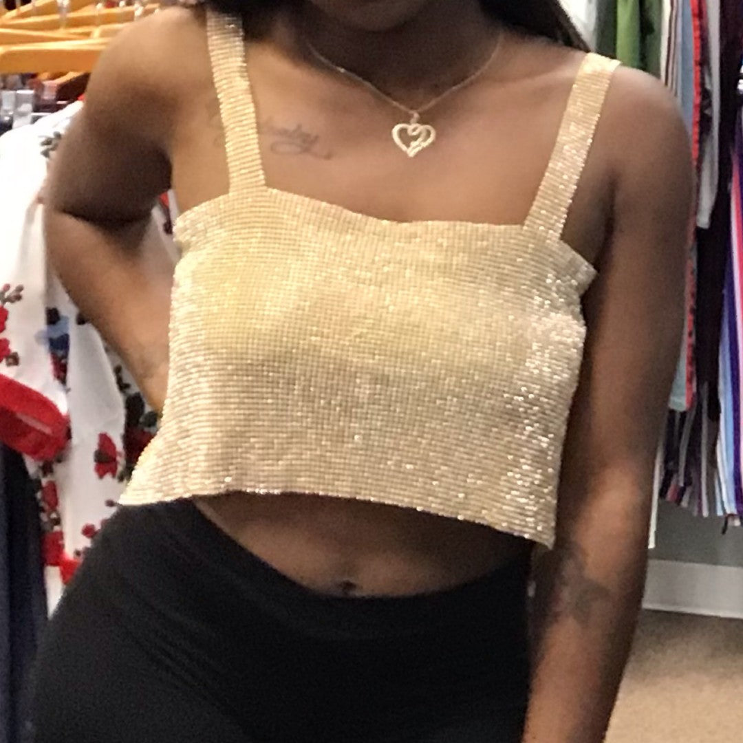 Metal Stone Crop Top Gold