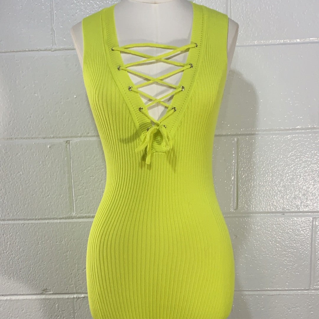 Neon Green Knit Sleeveless Dress