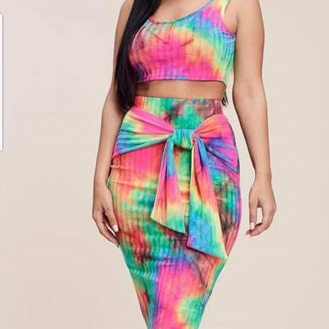 2 Piece Rainbow Tie Dye Skirt Set