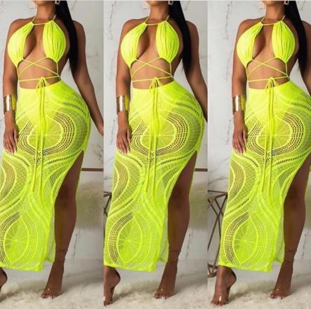Electric Lime Two Piece Skirt Set